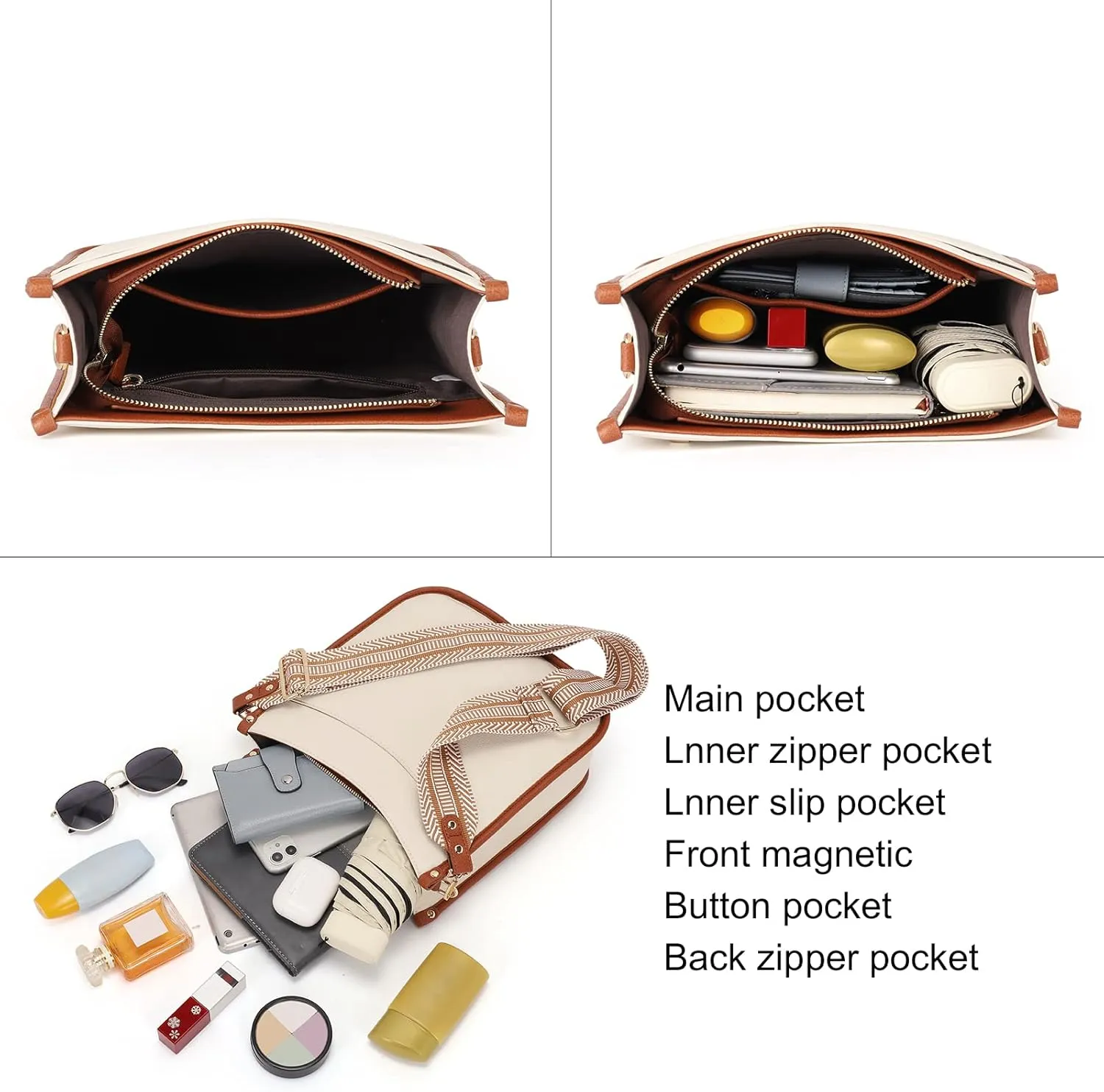 CLUCI Purses for Women, Vegen Leather Crossbody Bags for Woman Trendy, 2PCS Hobo Handbag with 2 Adjustable Guitar Strap