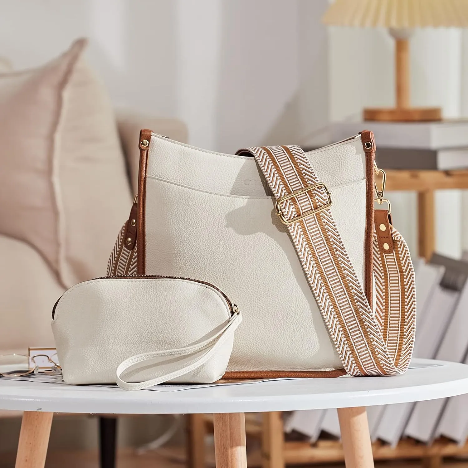 CLUCI Purses for Women, Vegen Leather Crossbody Bags for Woman Trendy, 2PCS Hobo Handbag with 2 Adjustable Guitar Strap
