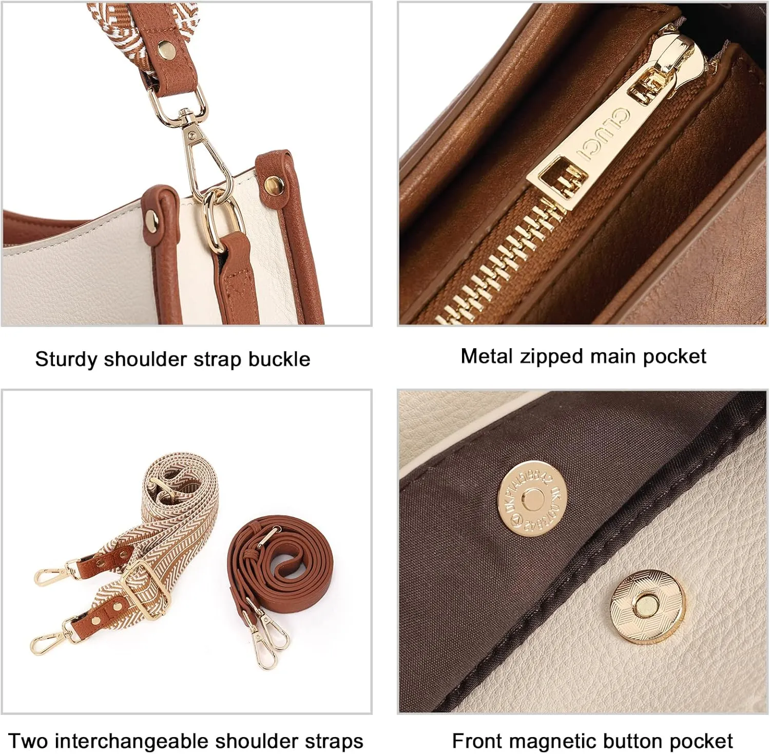 CLUCI Purses for Women, Vegen Leather Crossbody Bags for Woman Trendy, 2PCS Hobo Handbag with 2 Adjustable Guitar Strap