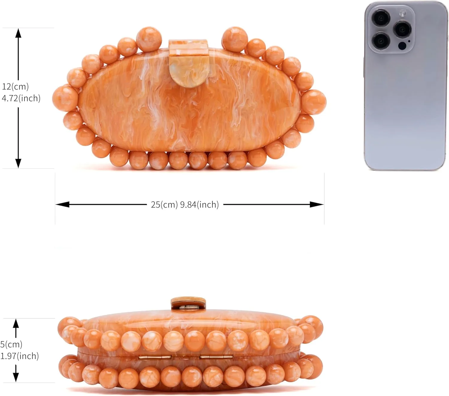 Clutch Bag for Women Oval Beads Purse Wedding Prom Party Marble Texture Acrylic Evening Bag Shoulder Crossbody Bag