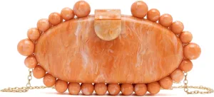Clutch Bag for Women Oval Beads Purse Wedding Prom Party Marble Texture Acrylic Evening Bag Shoulder Crossbody Bag