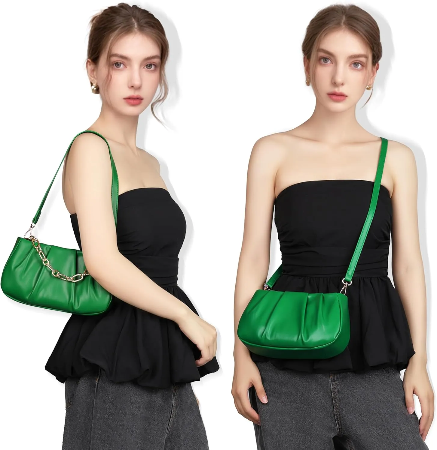 Clutch Purse for Women - Evening Small Shoulder Bag Anti Theft Removable Chain Adjustable Strap PU Handbag