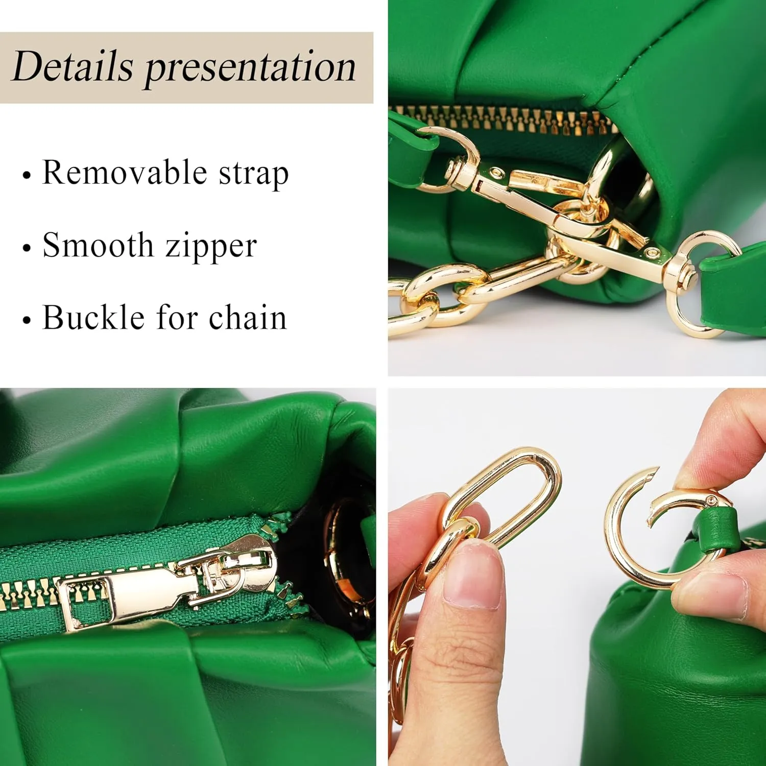 Clutch Purse for Women - Evening Small Shoulder Bag Anti Theft Removable Chain Adjustable Strap PU Handbag