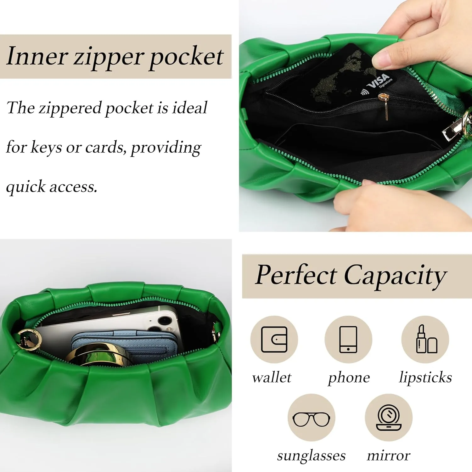 Clutch Purse for Women - Evening Small Shoulder Bag Anti Theft Removable Chain Adjustable Strap PU Handbag