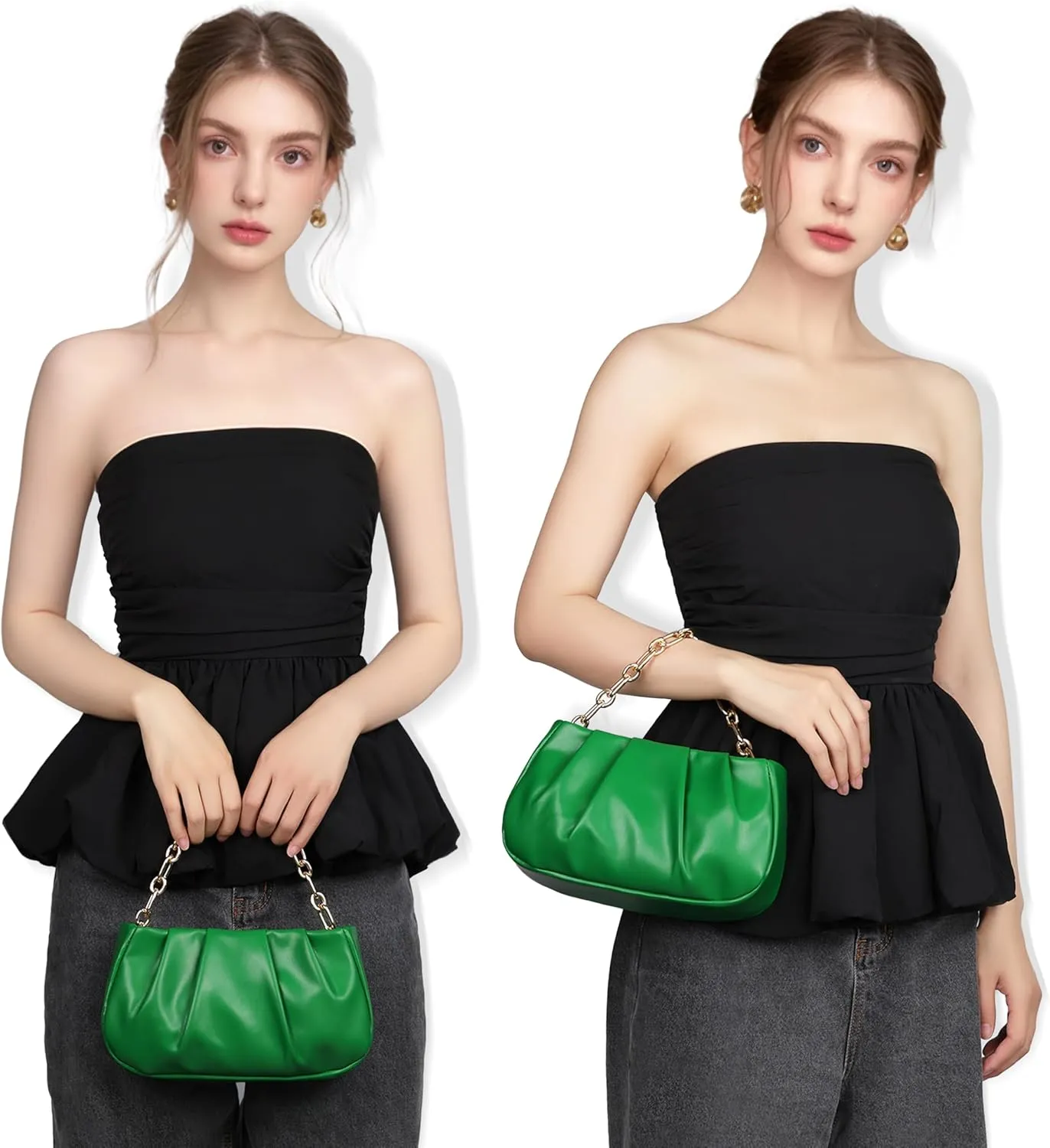 Clutch Purse for Women - Evening Small Shoulder Bag Anti Theft Removable Chain Adjustable Strap PU Handbag
