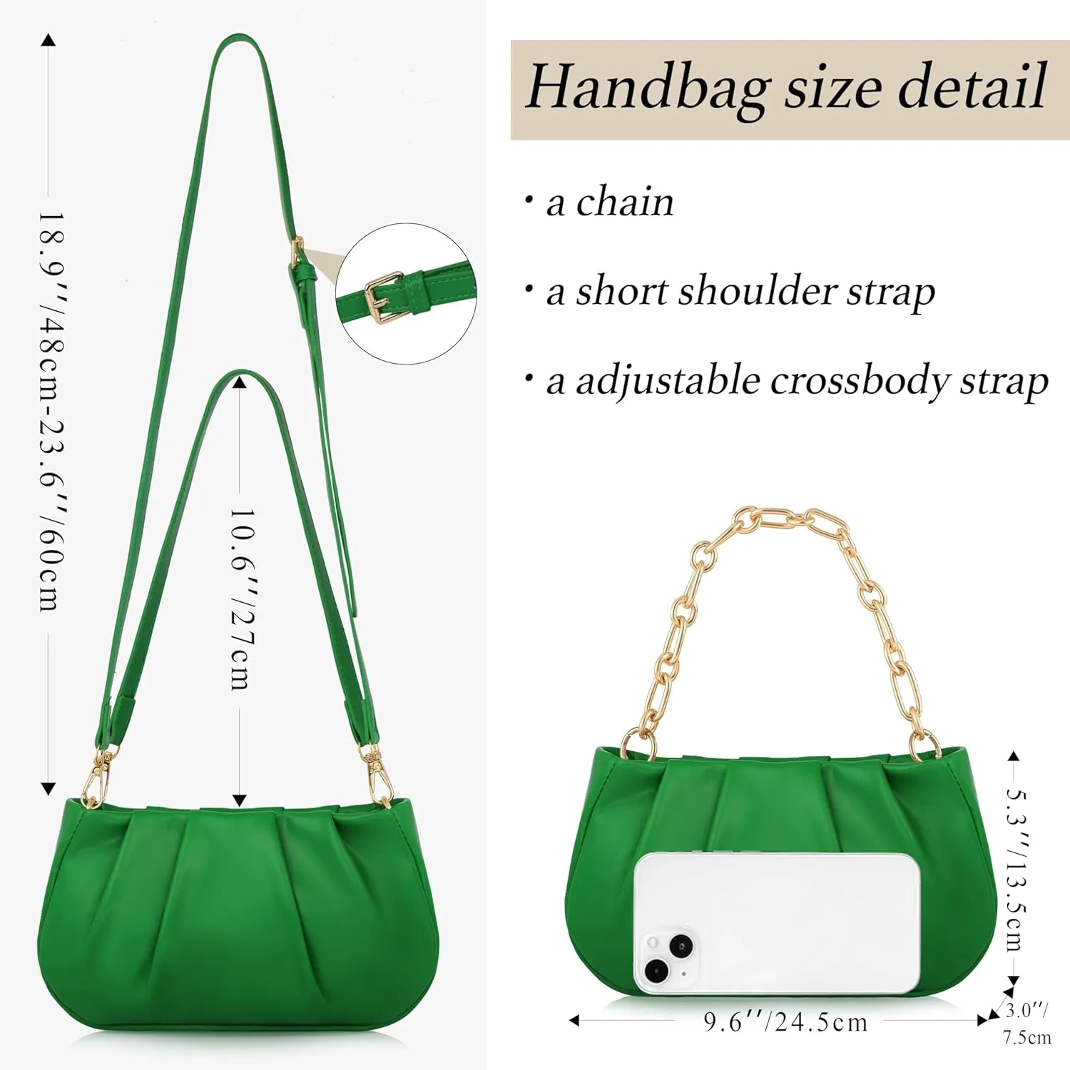 Clutch Purse for Women - Evening Small Shoulder Bag Anti Theft Removable Chain Adjustable Strap PU Handbag