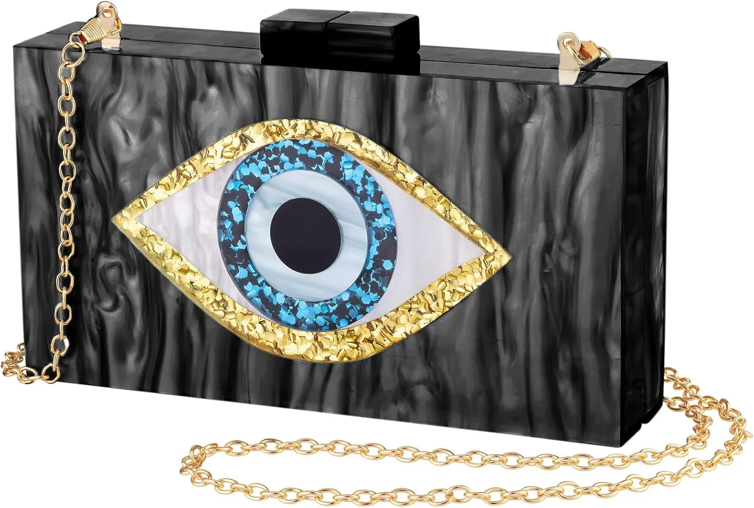 Clutch Purses for Women, Acrylic Blue Evil Eye Evening Bag, Crossbody Bag for Wedding Party(Black)