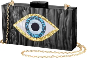 Clutch Purses for Women, Acrylic Blue Evil Eye Evening Bag, Crossbody Bag for Wedding Party(Black)