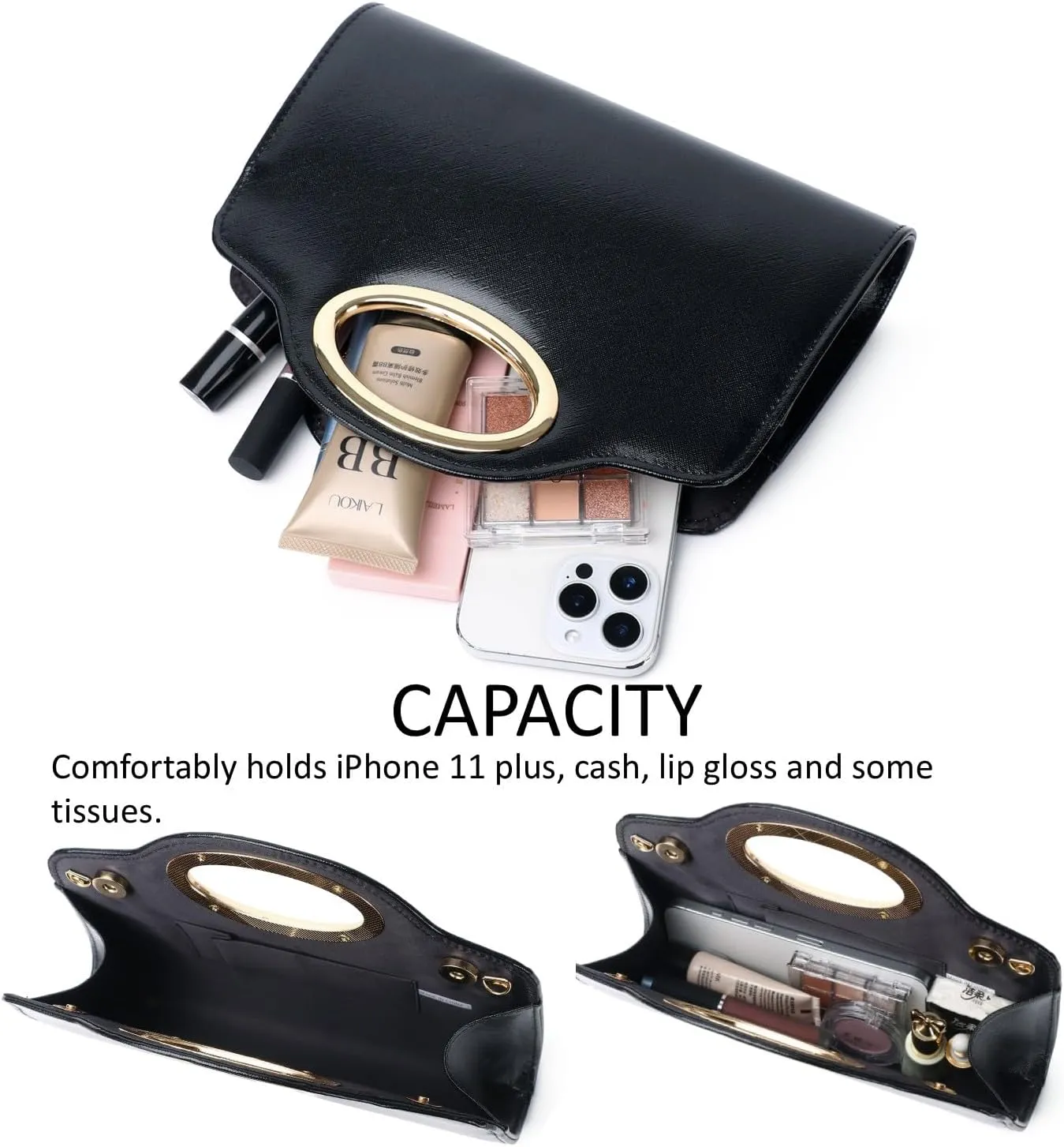 Clutch Purses for Women Cut Out Handle Clutch PU Leather/Straw Evening Bag for Wedding Party and Prom