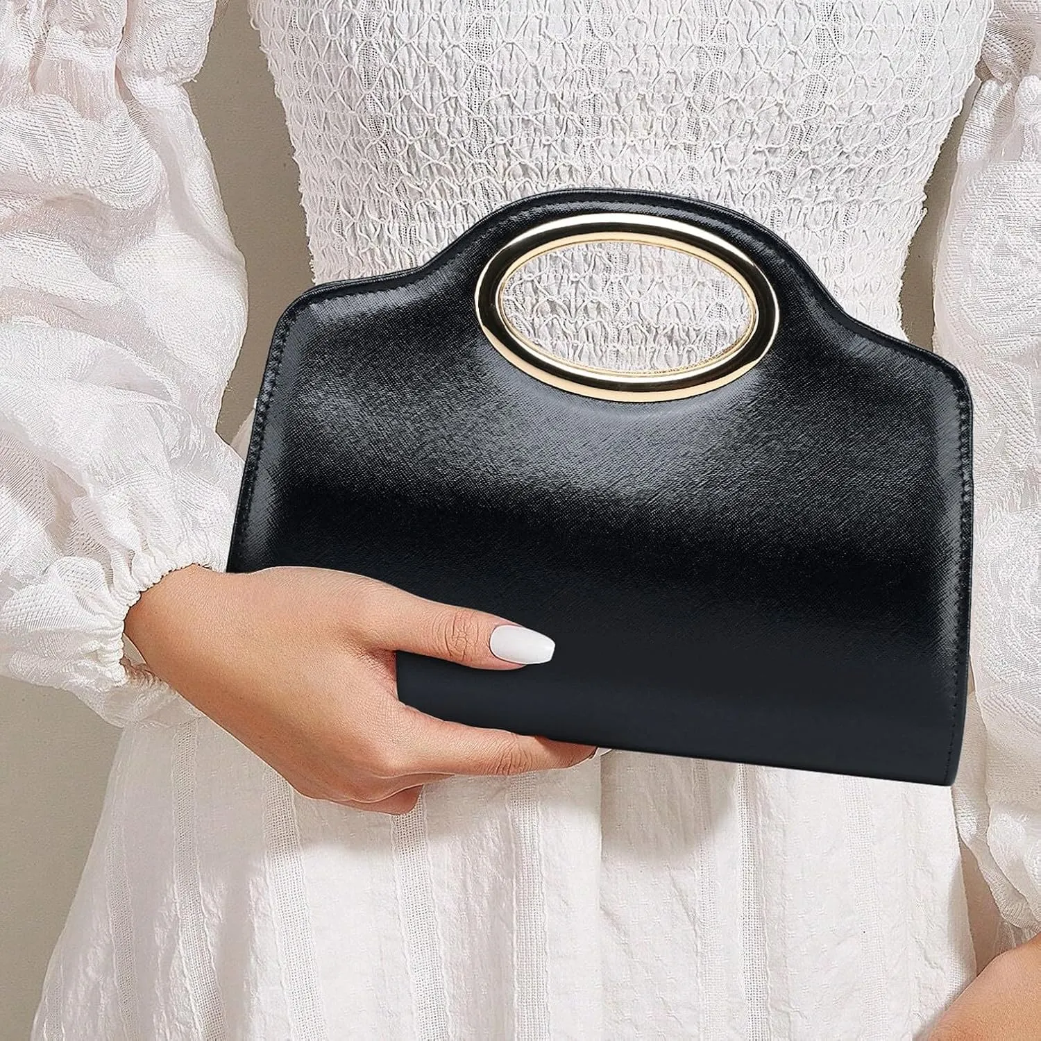 Clutch Purses for Women Cut Out Handle Clutch PU Leather/Straw Evening Bag for Wedding Party and Prom