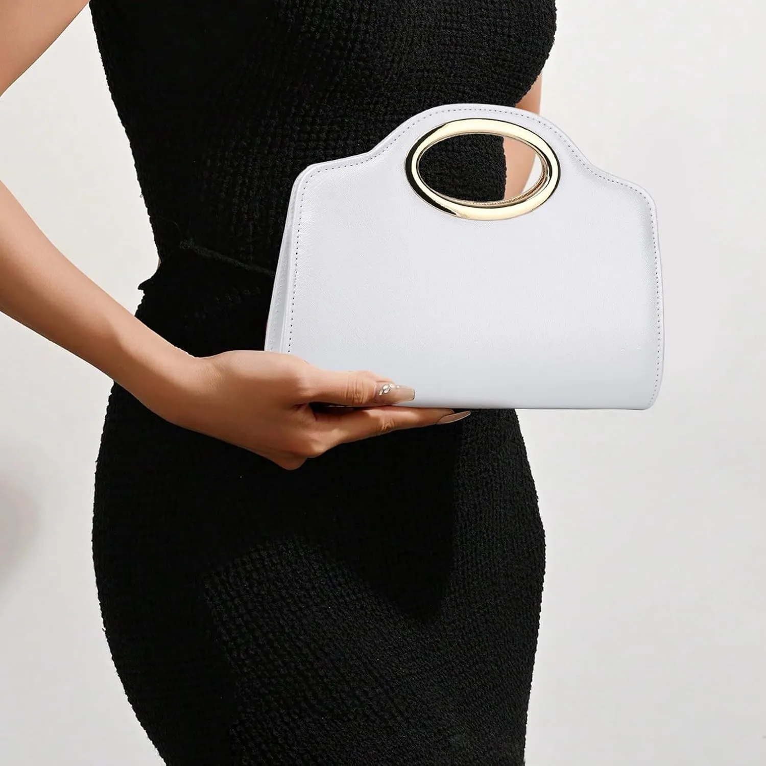Clutch Purses for Women Cut Out Handle Clutch PU Leather/Straw Evening Bag for Wedding Party and Prom