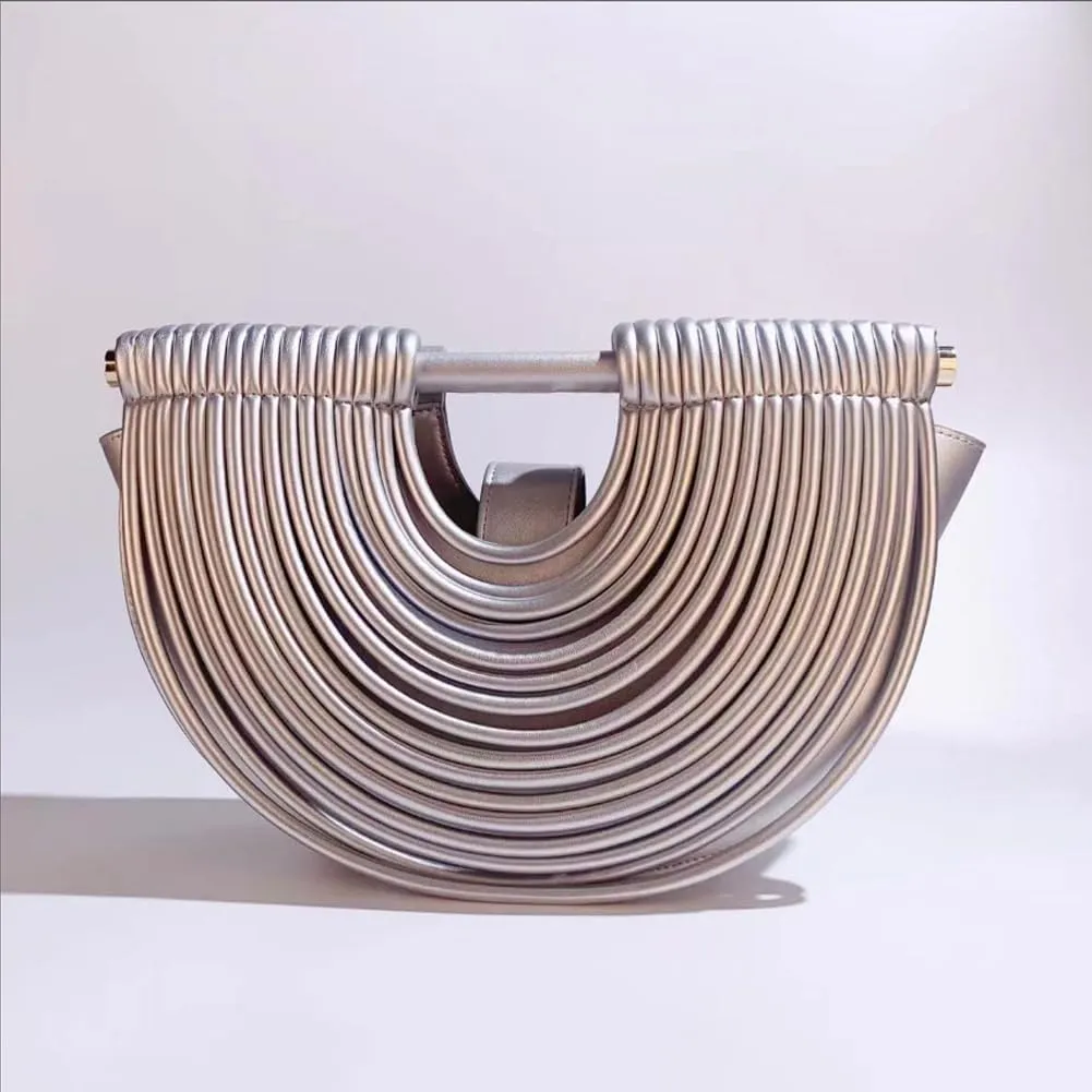 Clutch Purses for Women Evening/Wedding Chic Half Round Woven Bag Formal PU Leather Purse Designer Handbags for Party Prom