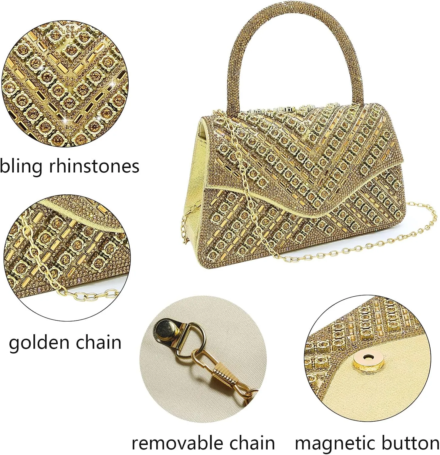 Clutch Purses for Women Sparkly Rhinestones Purses and Handbags for Wedding Party Evening Crossbody Bag with Chain