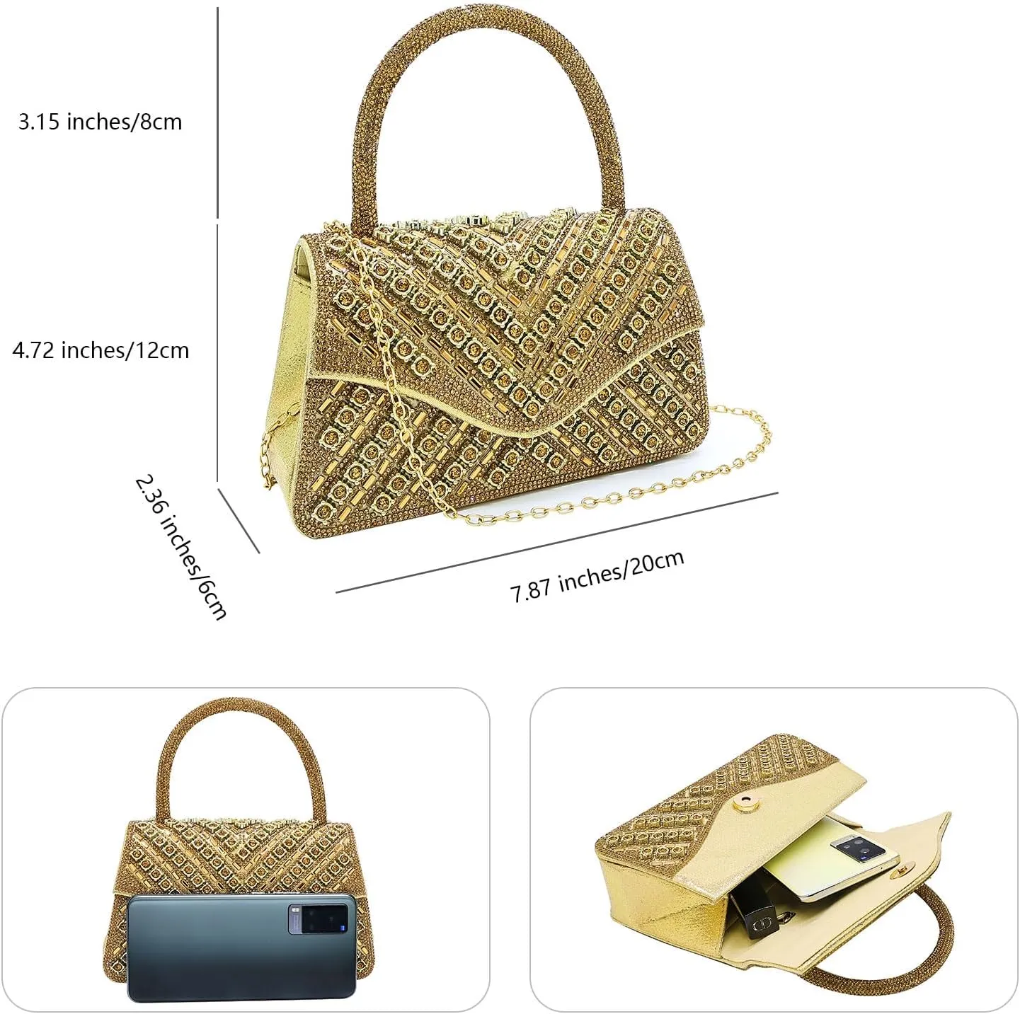Clutch Purses for Women Sparkly Rhinestones Purses and Handbags for Wedding Party Evening Crossbody Bag with Chain