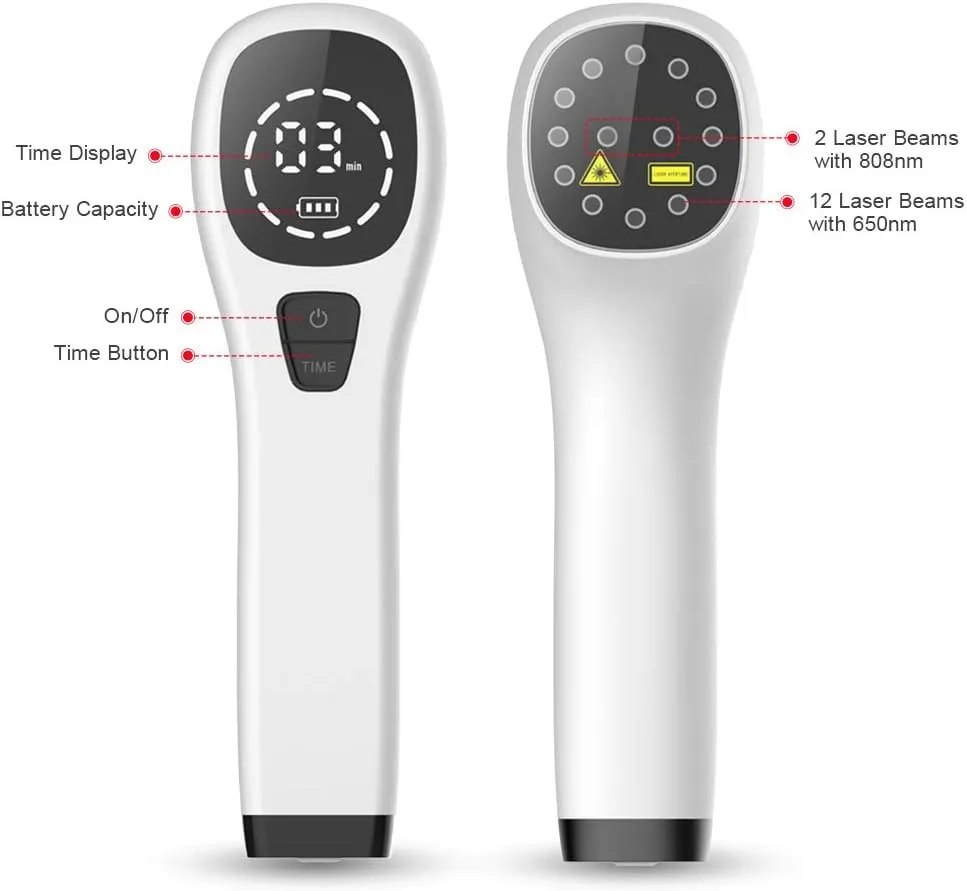 Cold Laser Human/Vet Device with LED Display Targets Joint and Muscles for Infrared Light(2x808nm  12X650nm)