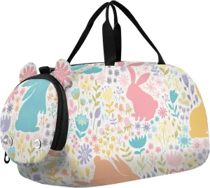 Colored Rabbits and Wildflowers Duffel Bags for Boys Small Gym Bags for Teens Dance Bag for Girls