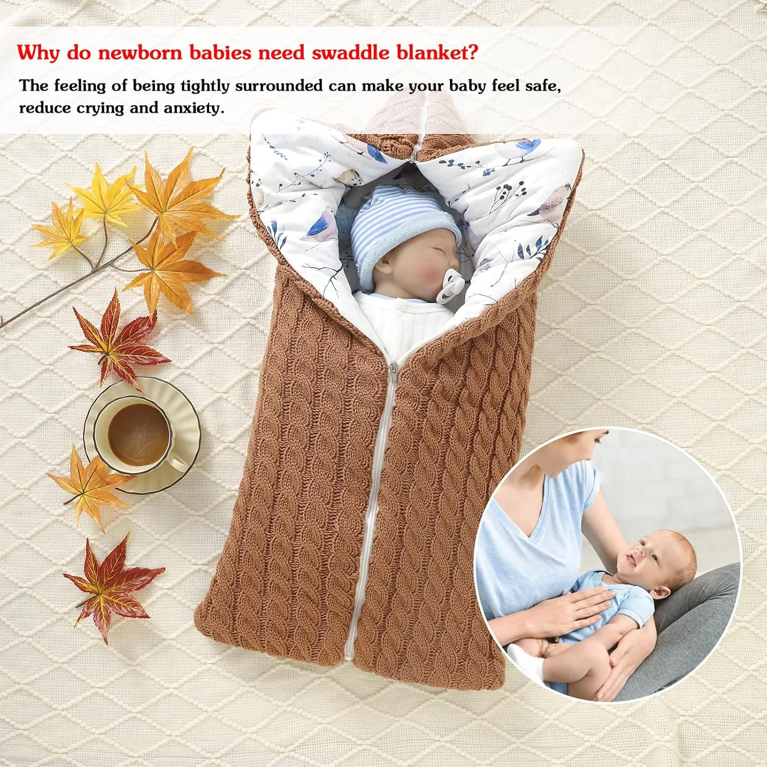 Colorful Newborn Baby Swaddle Blanket Wrap,Infant Toddler Thick Knit Soft Warm Fleece Receiving Blanket Swaddle Sleeping Bag Sack Stroller Wrap for 0-12 Month Baby (New Coffee)