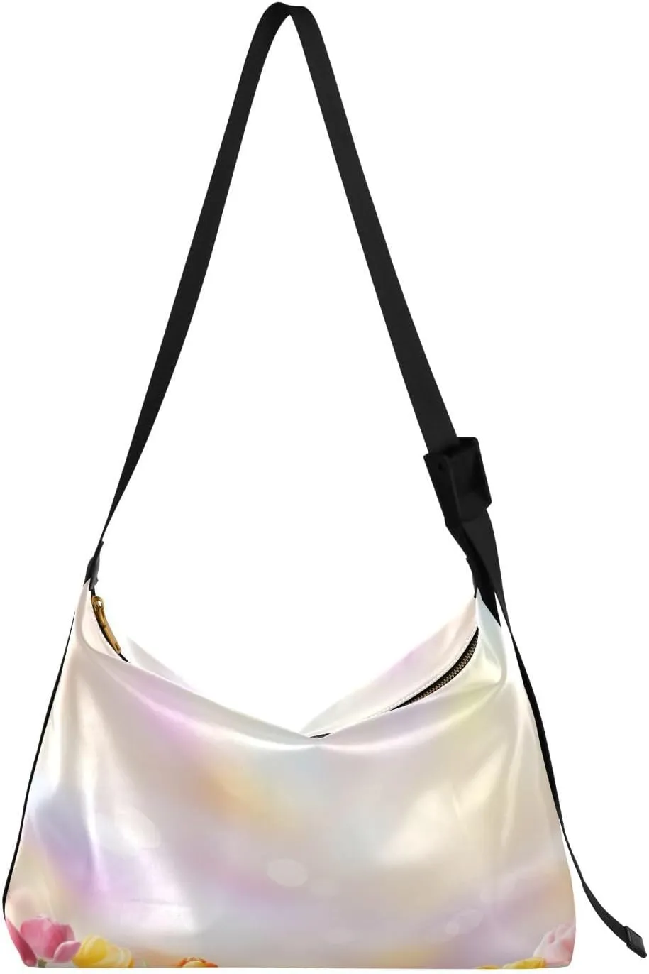 Colorful Tulips Shoulder Bag for Women Waterproof PU Leather Hobo Bags Crossbody Purse with Zipper Closure