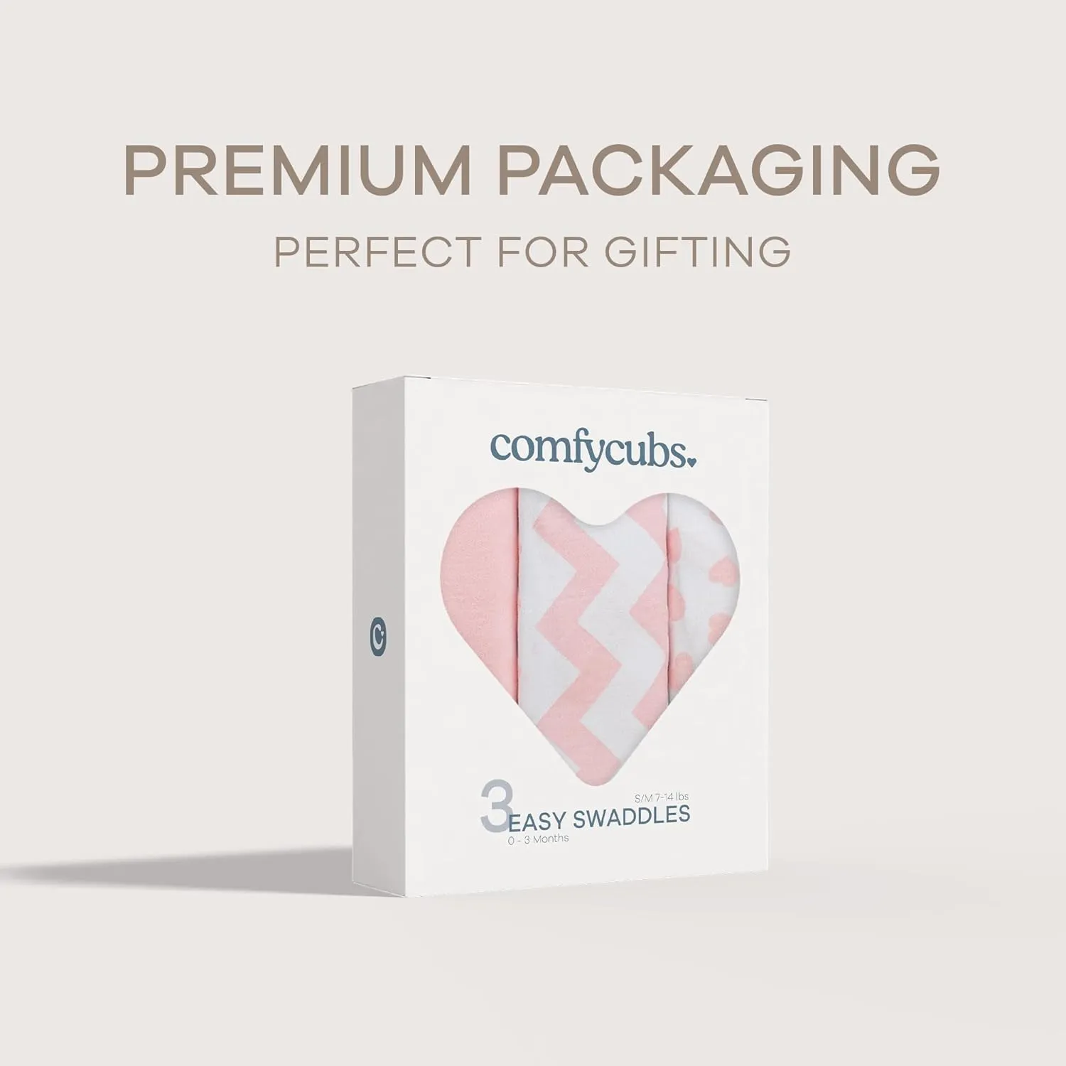 Comfy Cubs Easy Swaddle Blanket, 3 Pack - 100% Cotton Newborn Wrap, Small for 0-3 Months Infants, with Adjustable Velcro, Breathable and Durable Sleep Sack for Babies - Pink