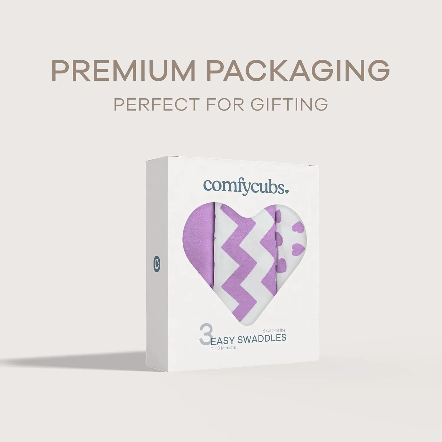 Comfy Cubs Easy Swaddle Blanket, 3 Pack - 100% Cotton Newborn Wrap, Small for 0-3 Months Infants, with Adjustable Velcro, Breathable and Durable Sleep Sack for Babies - Purple