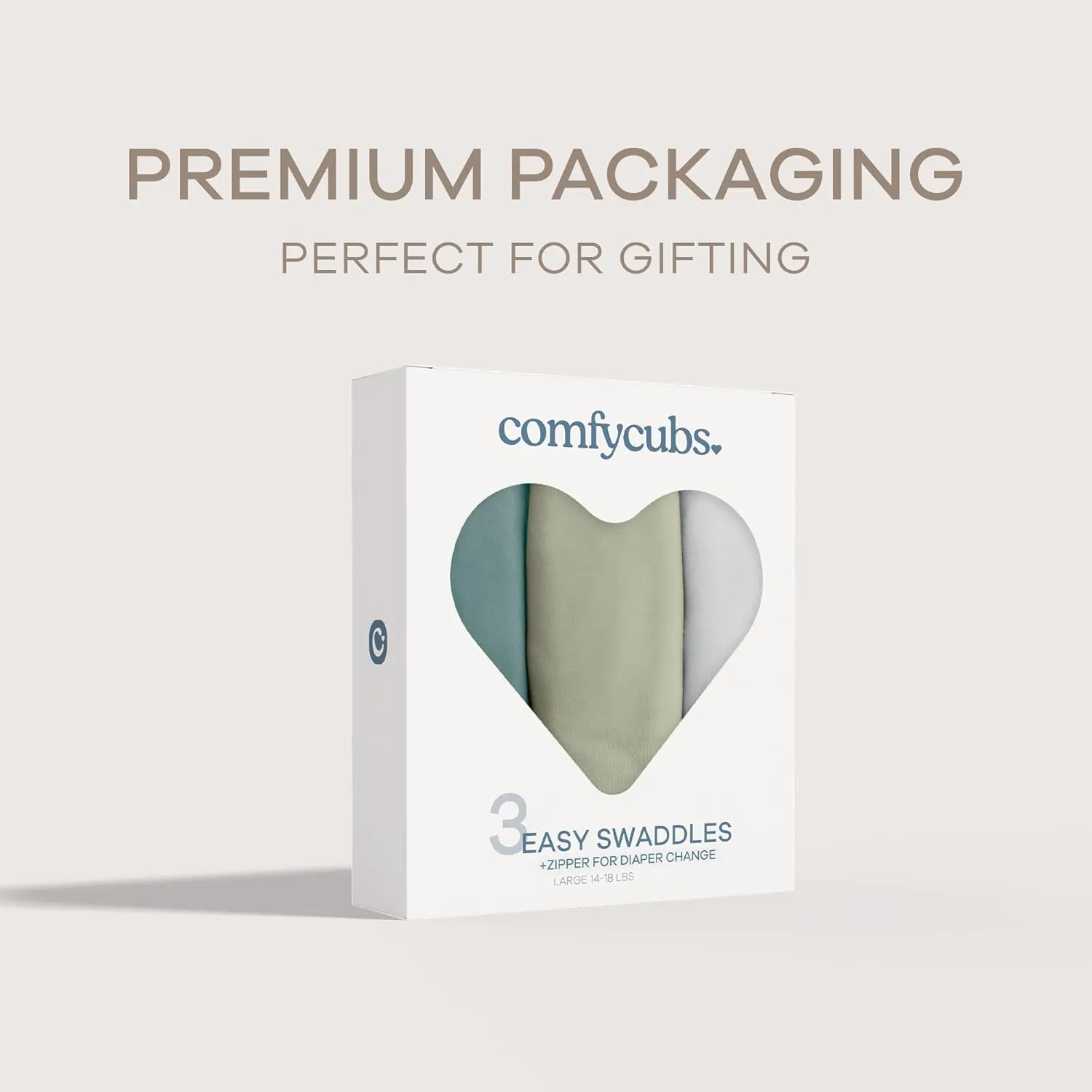 Comfy Cubs Easy Swaddle Blanket with Zipper Closure, 3 Pack - 100% Cotton Newborn Wrap, Large for 3-6 Months Infants, Breathable and Durable Sleep Sack for Babies - Stone, Sage, Azul