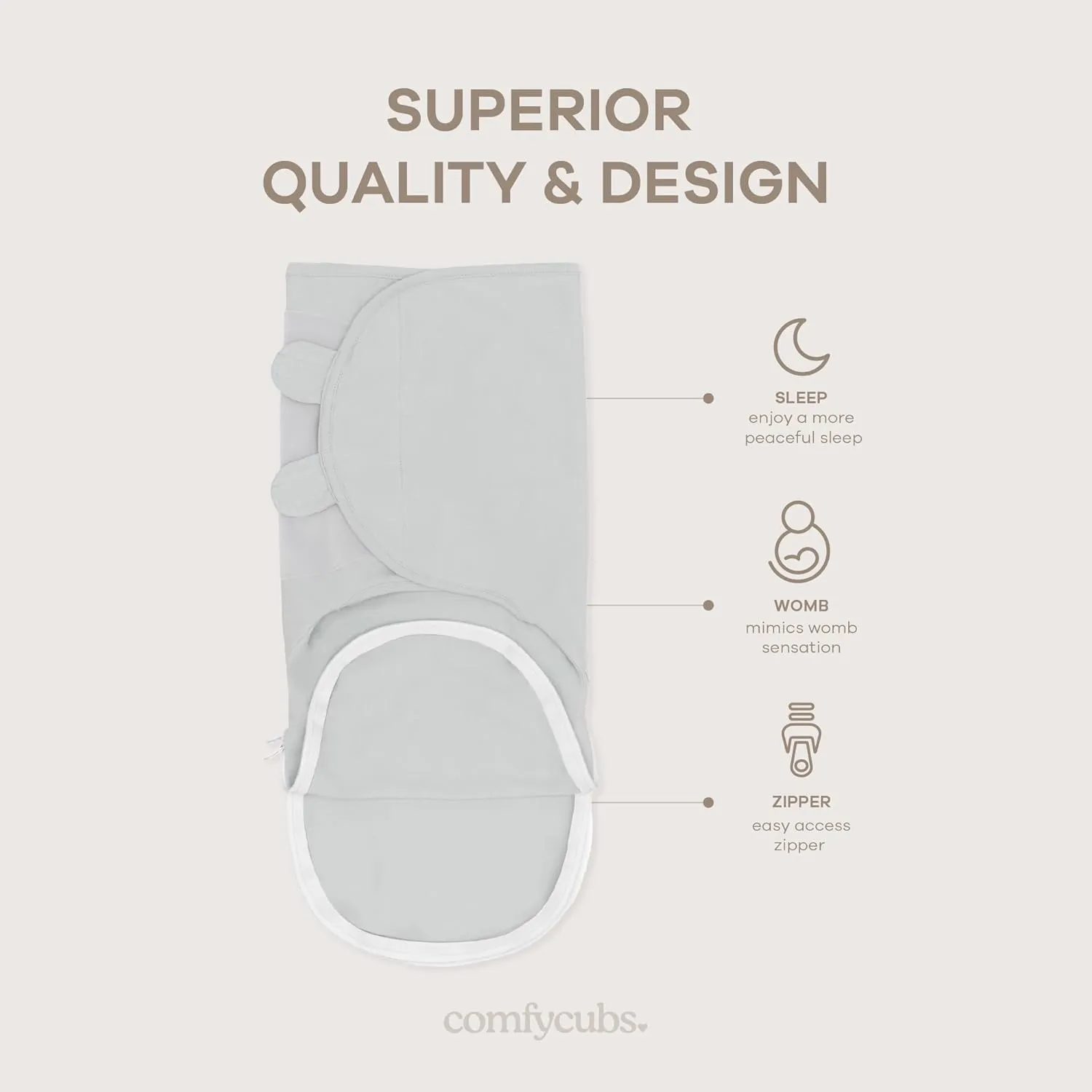 Comfy Cubs Easy Swaddle Blanket with Zipper Closure, 3 Pack - 100% Cotton Newborn Wrap, Large for 3-6 Months Infants, Breathable and Durable Sleep Sack for Babies - Stone, Sage, Azul