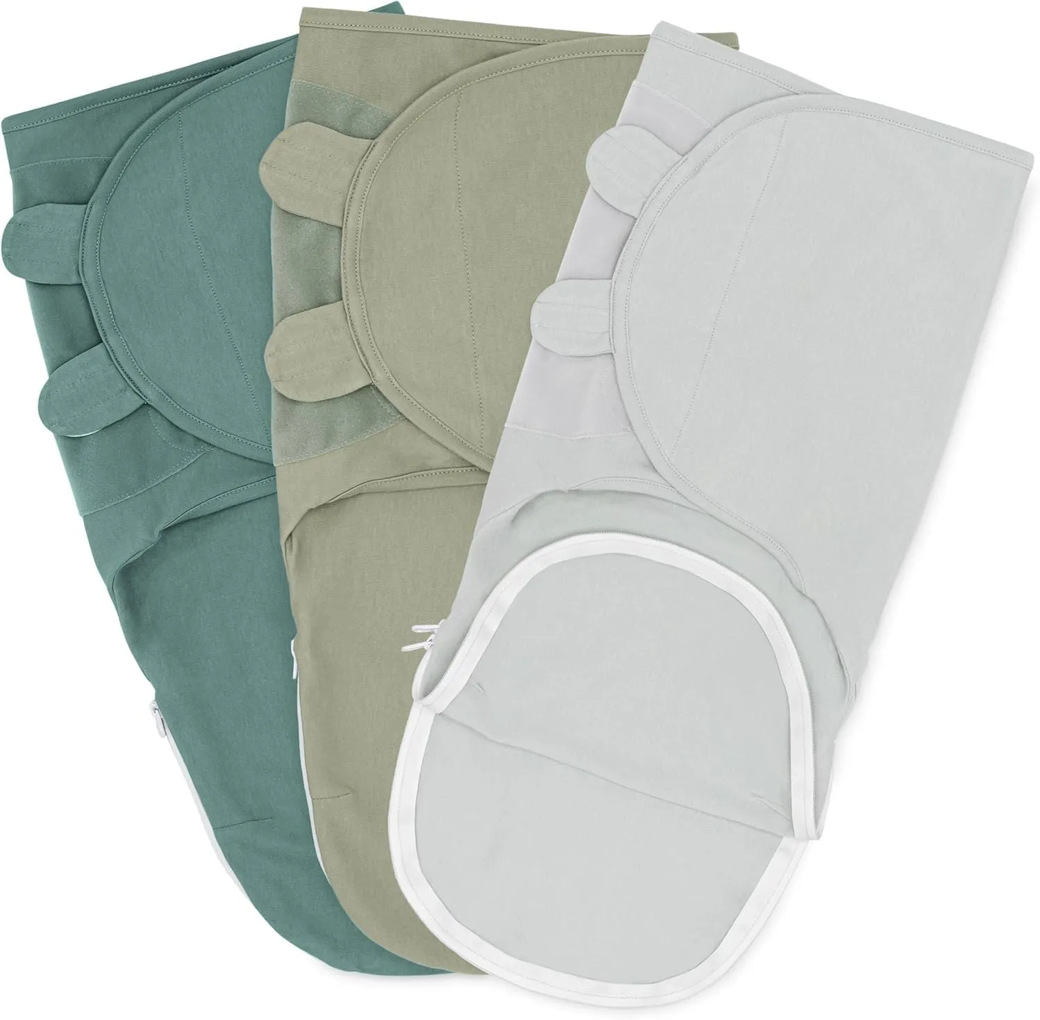 Comfy Cubs Easy Swaddle Blanket with Zipper Closure, 3 Pack - 100% Cotton Newborn Wrap, Large for 3-6 Months Infants, Breathable and Durable Sleep Sack for Babies - Stone, Sage, Azul