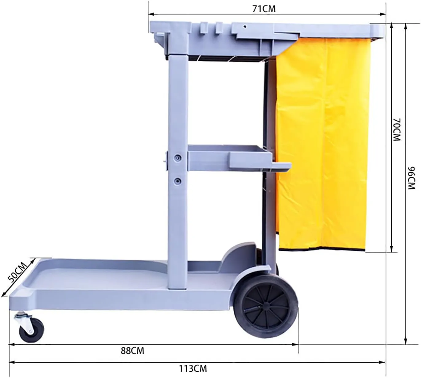 Commercial Traditional Janitorial 3-Shelf Cleaning Cart, Wheeled with Vinyl Bag and Lid, for Business/School/Office/Janitorial Cleaning,Blue