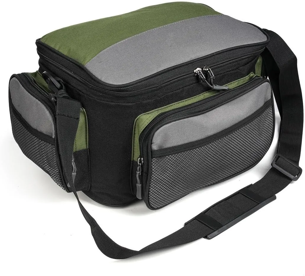 Compact 42 Cm Fishing Tackle Bag, 3-Pocket Outdoor Angling Organizer, Padded Shoulder Strap For Freshwater & Saltwater Use