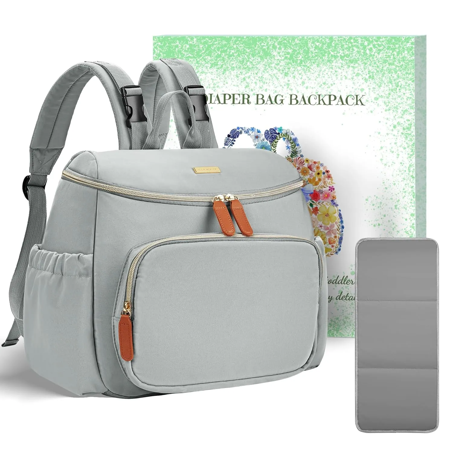 Compact Diaper Bag Backpack – Lightweight & Waterproof Baby Bag for Moms & Dads, Includes Changing Pad & Stroller Straps, Small Travel Diaper Backpack for Daily Use-Grey