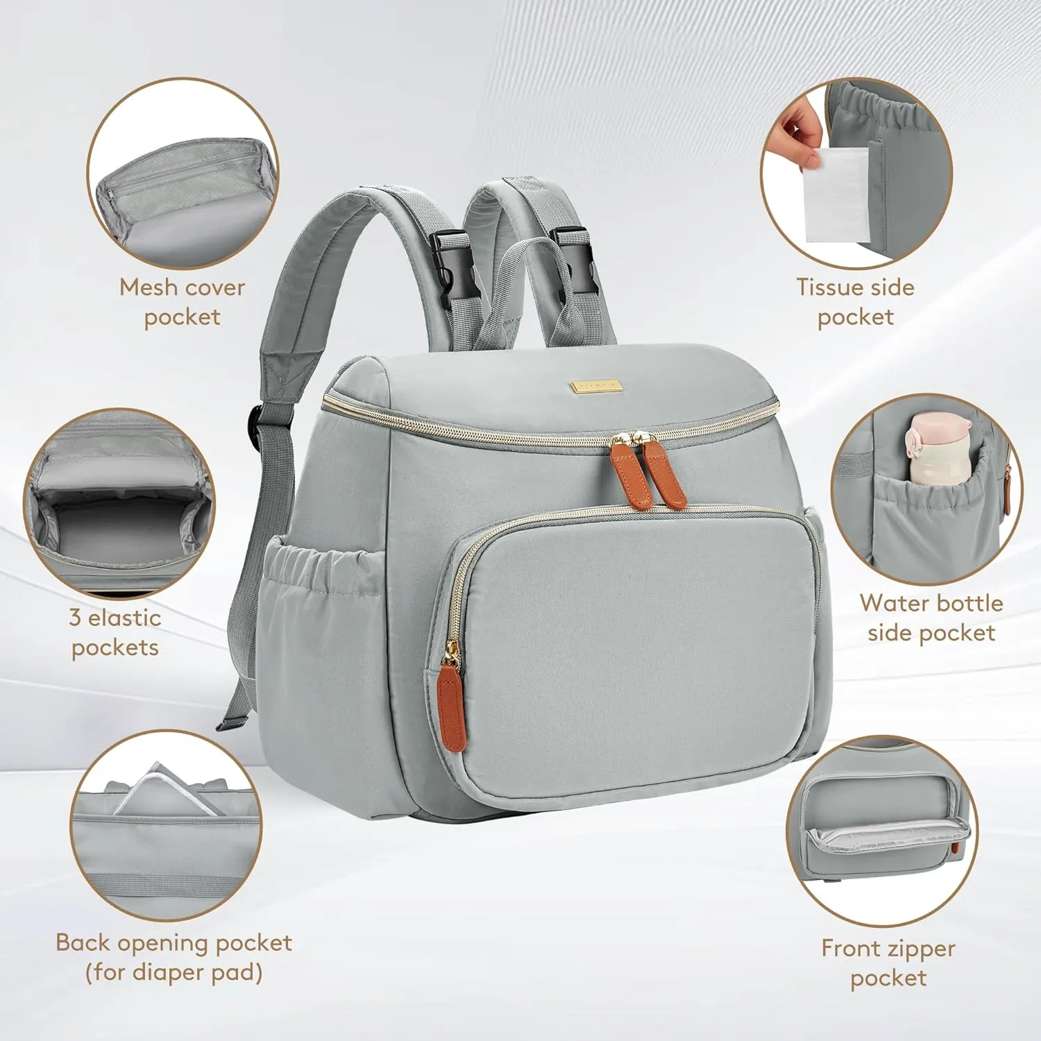 Compact Diaper Bag Backpack – Lightweight & Waterproof Baby Bag for Moms & Dads, Includes Changing Pad & Stroller Straps, Small Travel Diaper Backpack for Daily Use-Grey