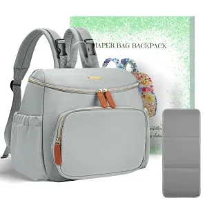 Compact Diaper Bag Backpack – Lightweight & Waterproof Baby Bag for Moms & Dads, Includes Changing Pad & Stroller Straps, Small Travel Diaper Backpack for Daily Use-Grey