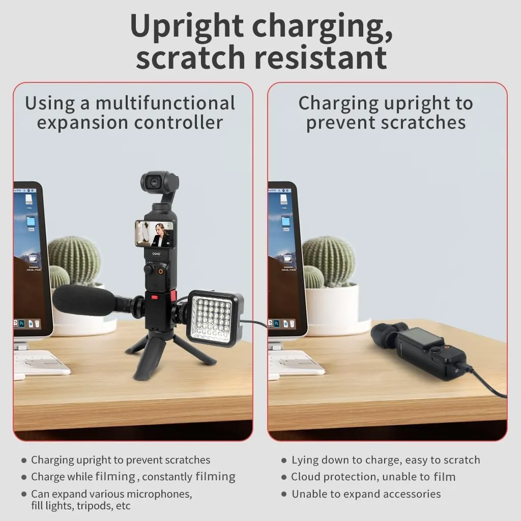 Compatible with Pocket 3 Battery Handle Portable Power Handle with 1/4 Positioning Holes Charging and Using Two-Way Power Display (360° Rotating Cold Shoe)