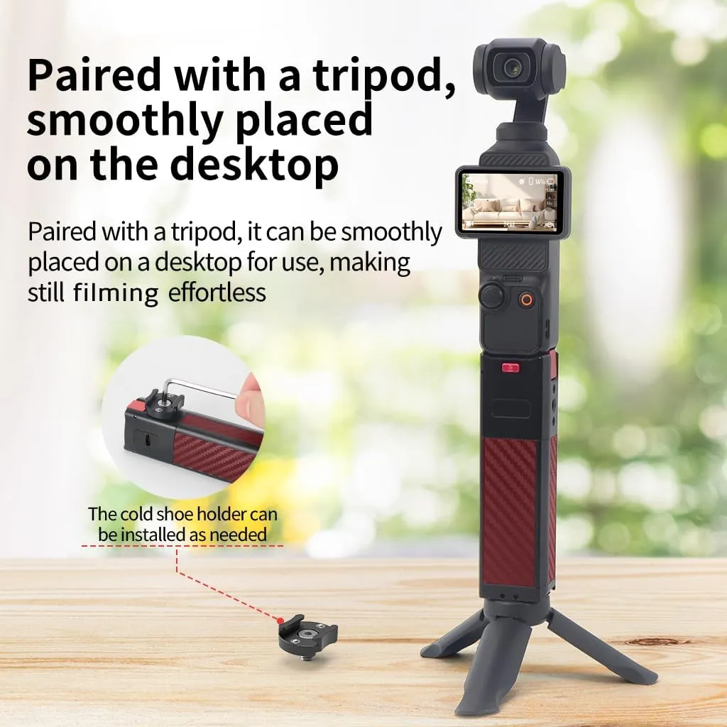 Compatible with Pocket 3 Battery Handle Portable Power Handle with 1/4 Positioning Holes Charging and Using Two-Way Power Display (360° Rotating Cold Shoe)