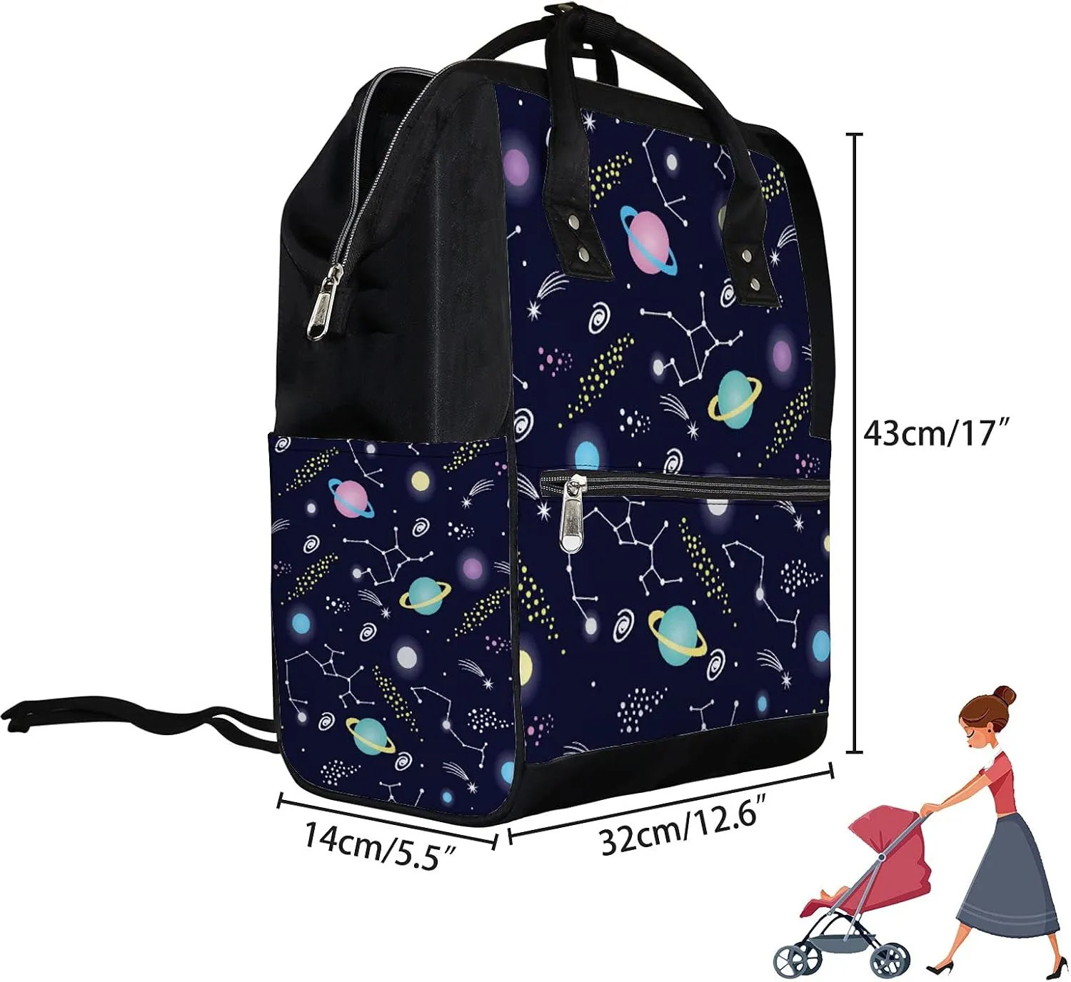 Constellations Planet Diaper Bag Backpack, waterproof backpack Baby Nappy Changing Bags Laptop Backpack for Travel, Large Capacity, Durable and Stylish for Woman and Men.