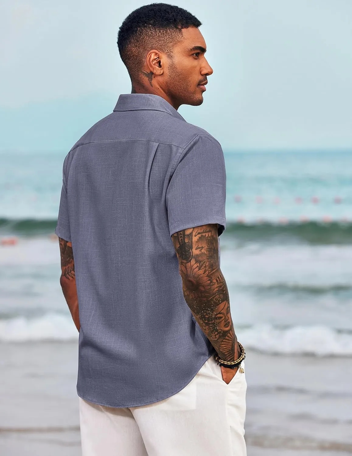COOFANDY Men's Casual Button Down Shirts Short Sleeve Linen Shirts Summer Beach Dress Shirt