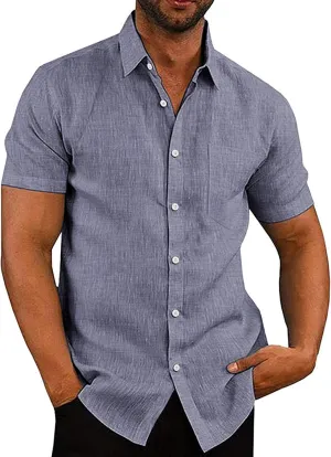 COOFANDY Men's Casual Button Down Shirts Short Sleeve Linen Shirts Summer Beach Dress Shirt