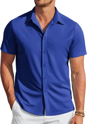 COOFANDY Mens Casual Wrinkle Free Shirts Short Sleeve Button Down Summer Stretch Dress Shirt