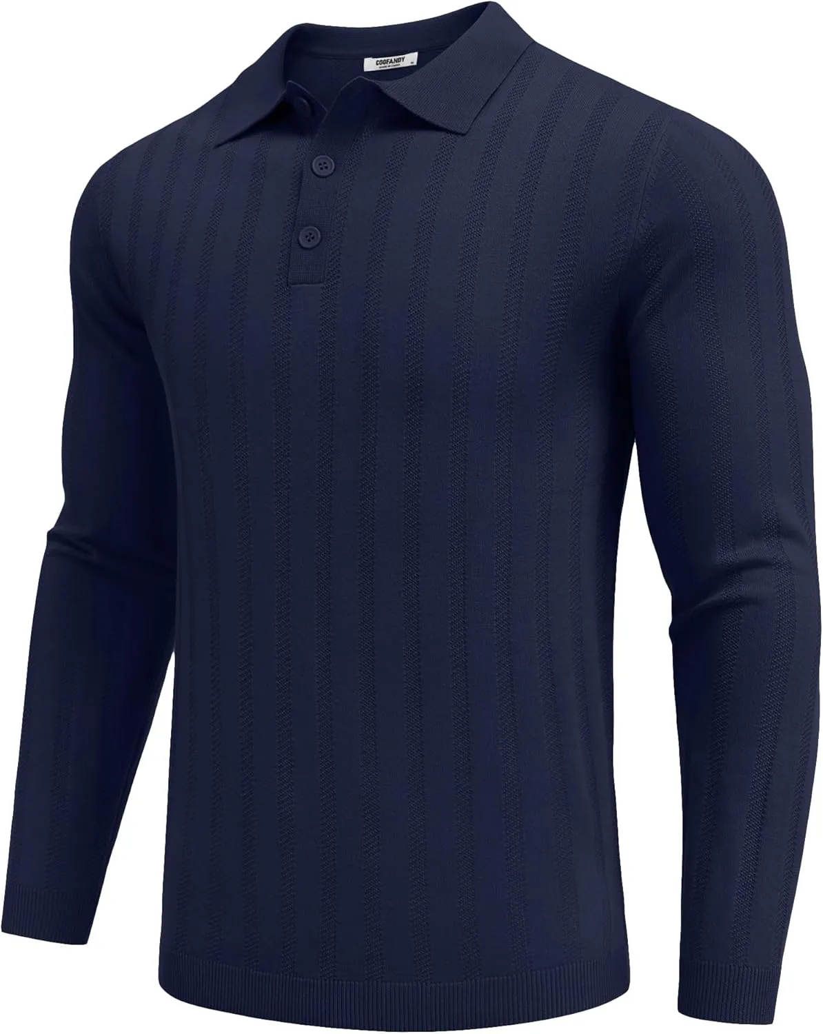 COOFANDY Men's Knit Polo Shirt Casual Long Sleeve Polo Sweater Dress Collar Polo Classic Golf Shirts