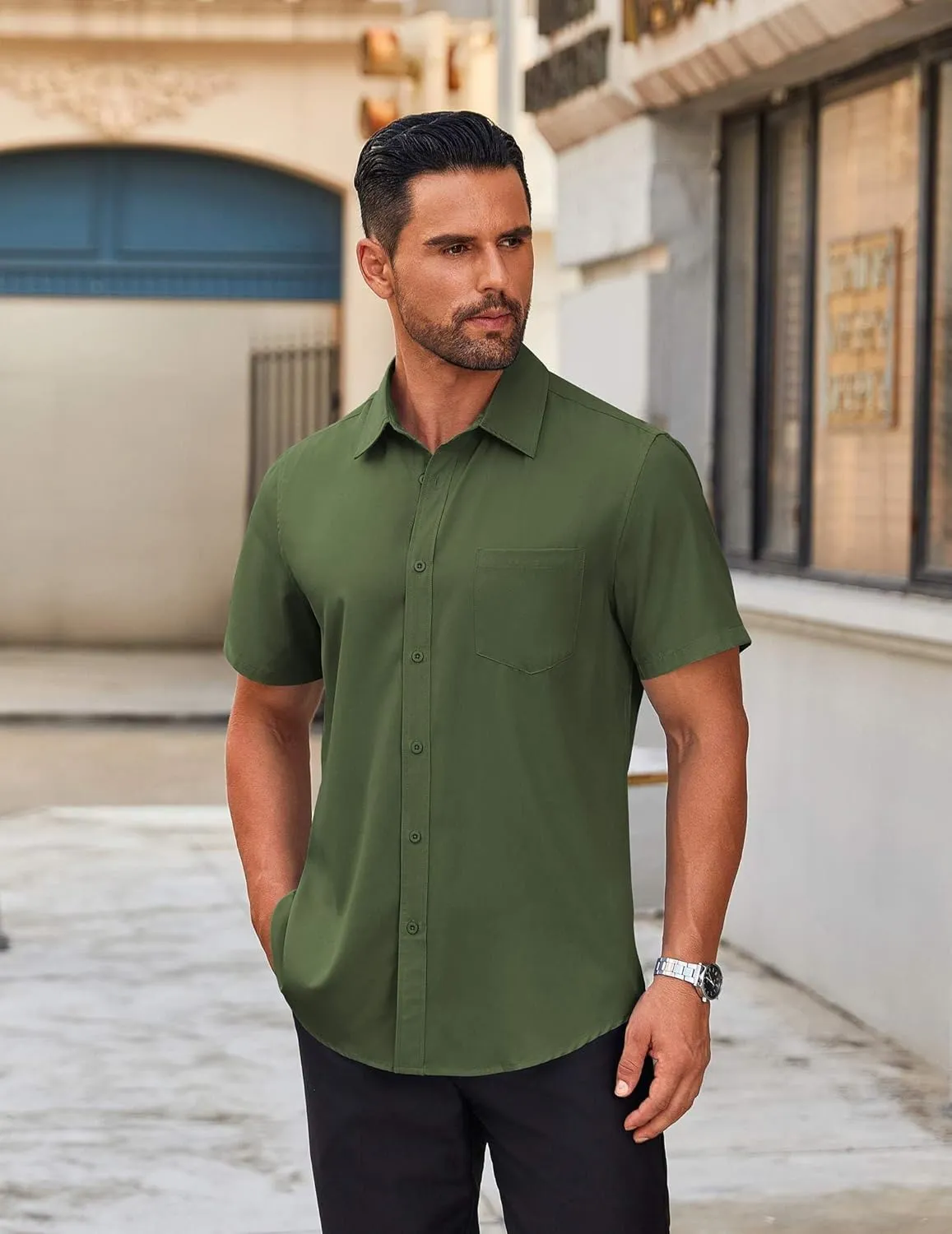 COOFANDY Men's Short Sleeve Button Down Shirts Casual Dress Shirts for Men Untucked Shirt with Pocket