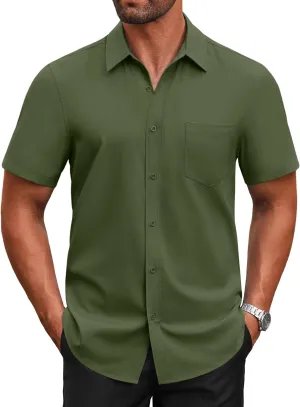 COOFANDY Men's Short Sleeve Button Down Shirts Casual Dress Shirts for Men Untucked Shirt with Pocket