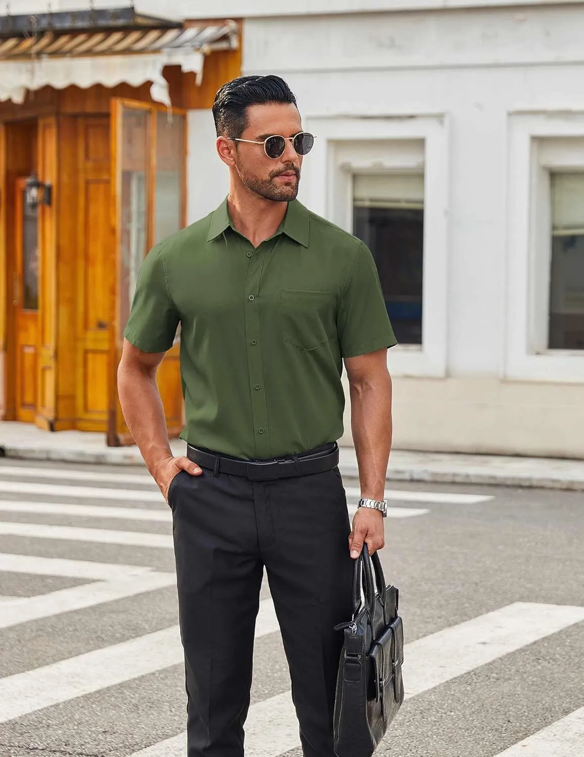 COOFANDY Men's Short Sleeve Button Down Shirts Casual Dress Shirts for Men Untucked Shirt with Pocket