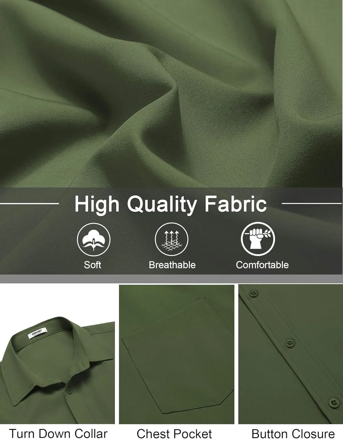 COOFANDY Men's Short Sleeve Button Down Shirts Casual Dress Shirts for Men Untucked Shirt with Pocket