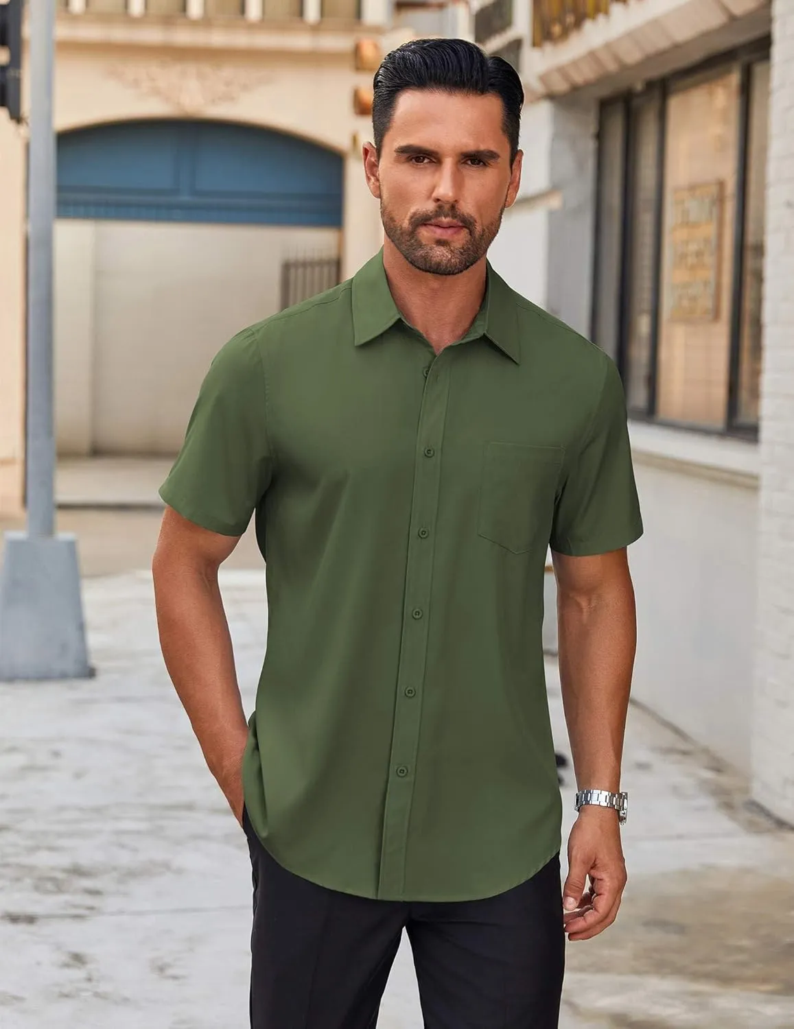 COOFANDY Men's Short Sleeve Button Down Shirts Casual Dress Shirts for Men Untucked Shirt with Pocket