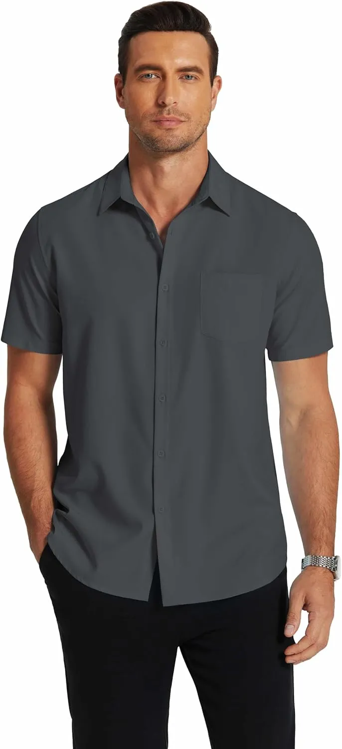 COOFANDY Men's Short Sleeve Dress Shirts Wrinkle Free Regular Fit Dress Shirt Textured Casual Button Down Shirts