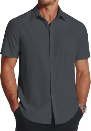COOFANDY Men's Short Sleeve Dress Shirts Wrinkle Free Regular Fit Dress Shirt Textured Casual Button Down Shirts