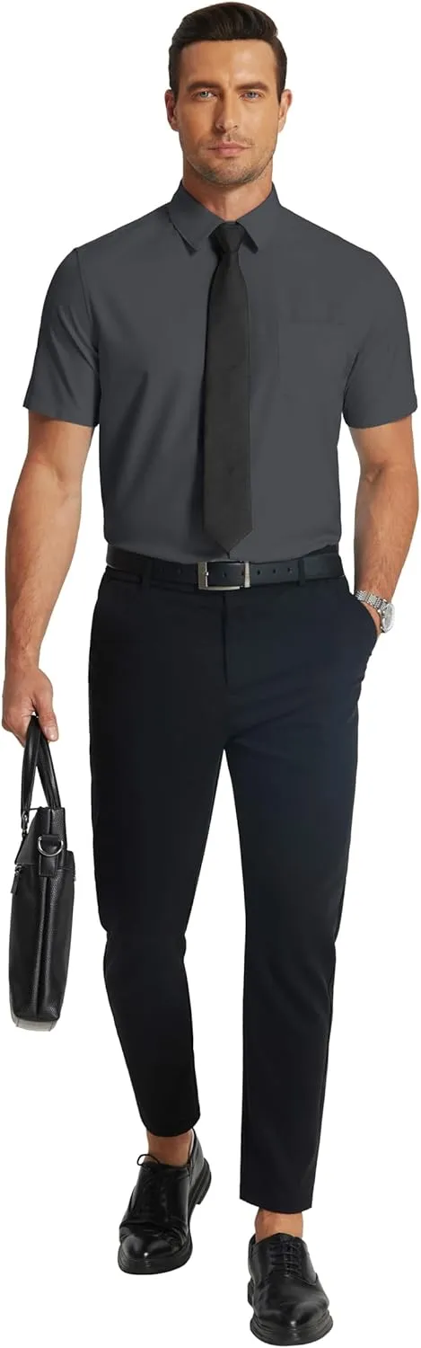COOFANDY Men's Short Sleeve Dress Shirts Wrinkle Free Regular Fit Dress Shirt Textured Casual Button Down Shirts
