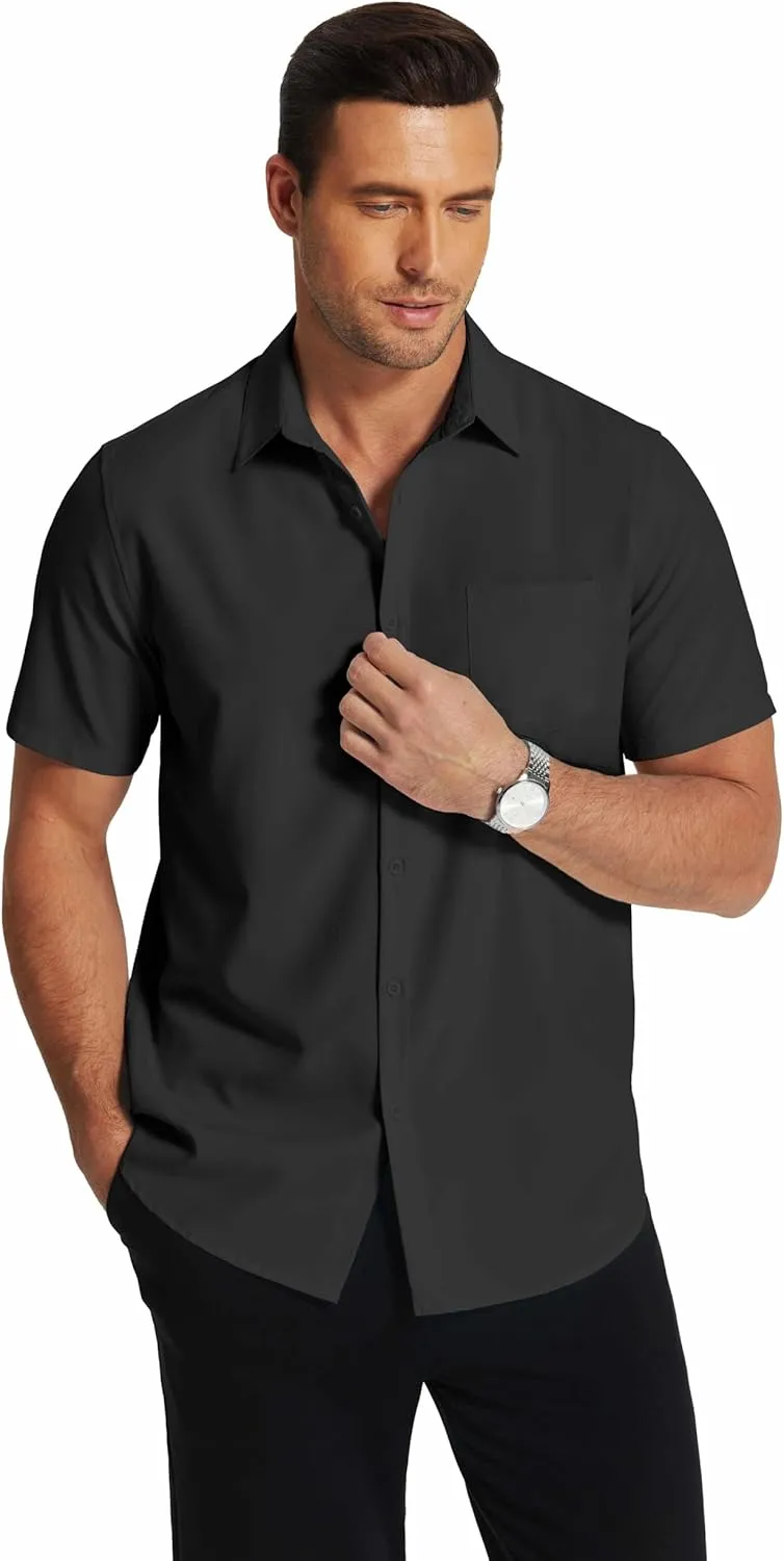 COOFANDY Men's Short Sleeve Dress Shirts Wrinkle Free Regular Fit Dress Shirt Textured Casual Button Down Shirts