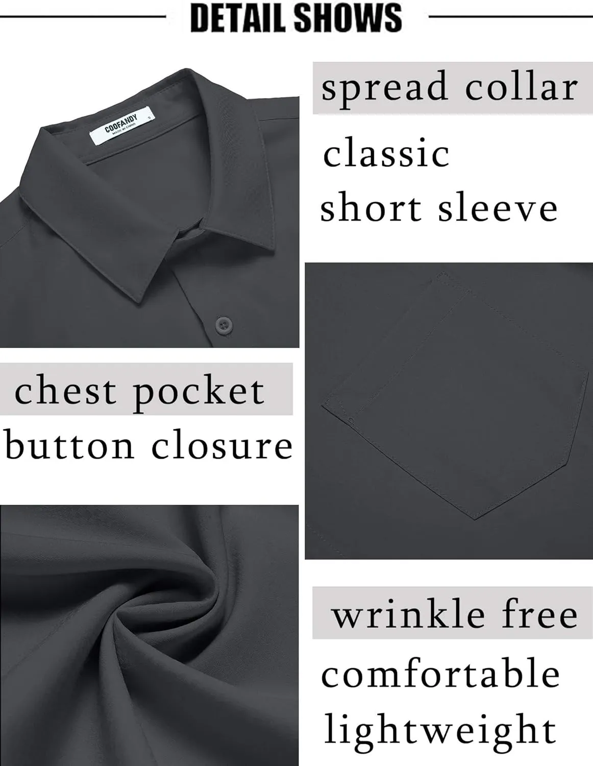 COOFANDY Men's Short Sleeve Dress Shirts Wrinkle Free Regular Fit Dress Shirt Textured Casual Button Down Shirts