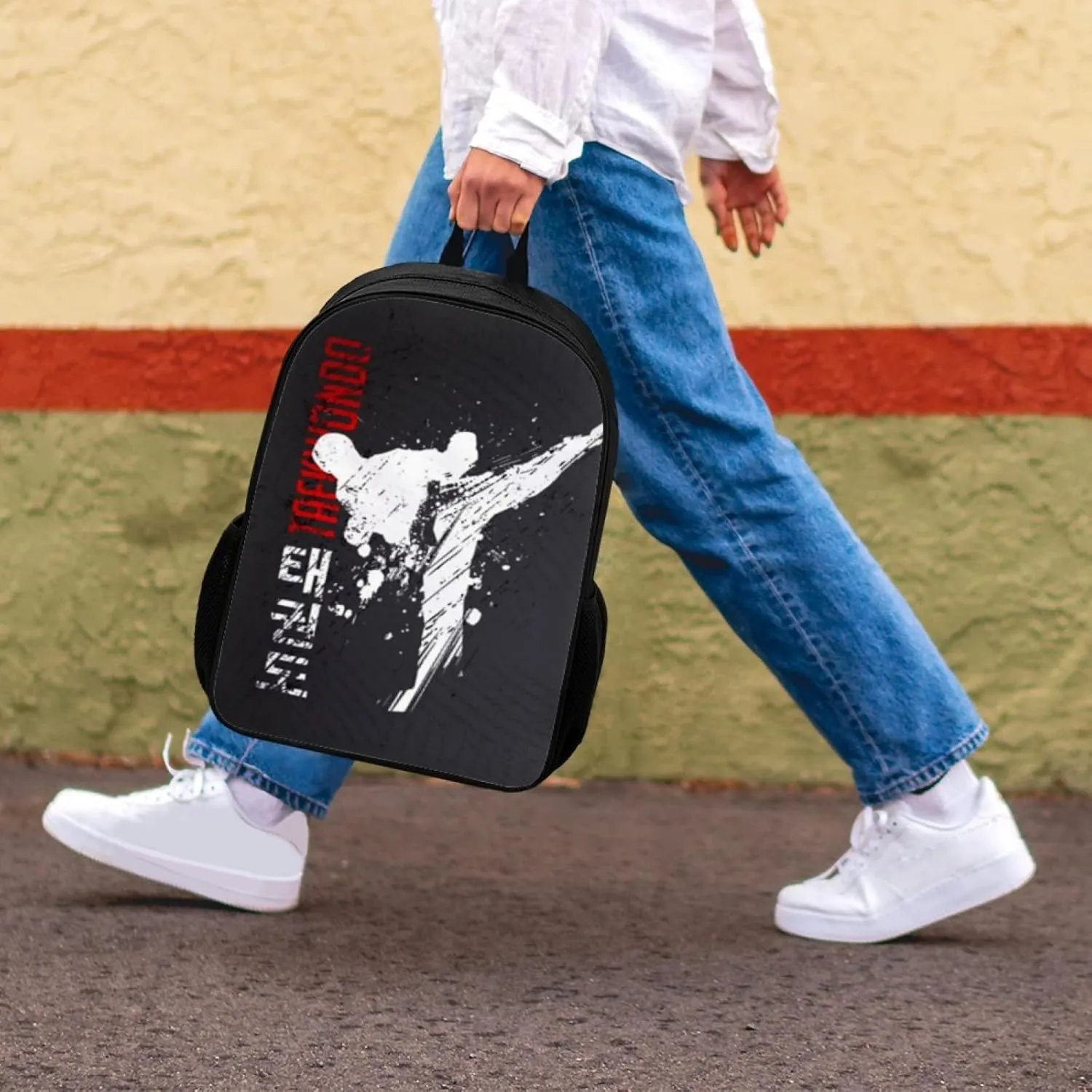 Cool Taekwondo Print Backpack for Elementary College Teenagers School Bag Travel Beach Daypack Boys Girls Shoulders School Backpack